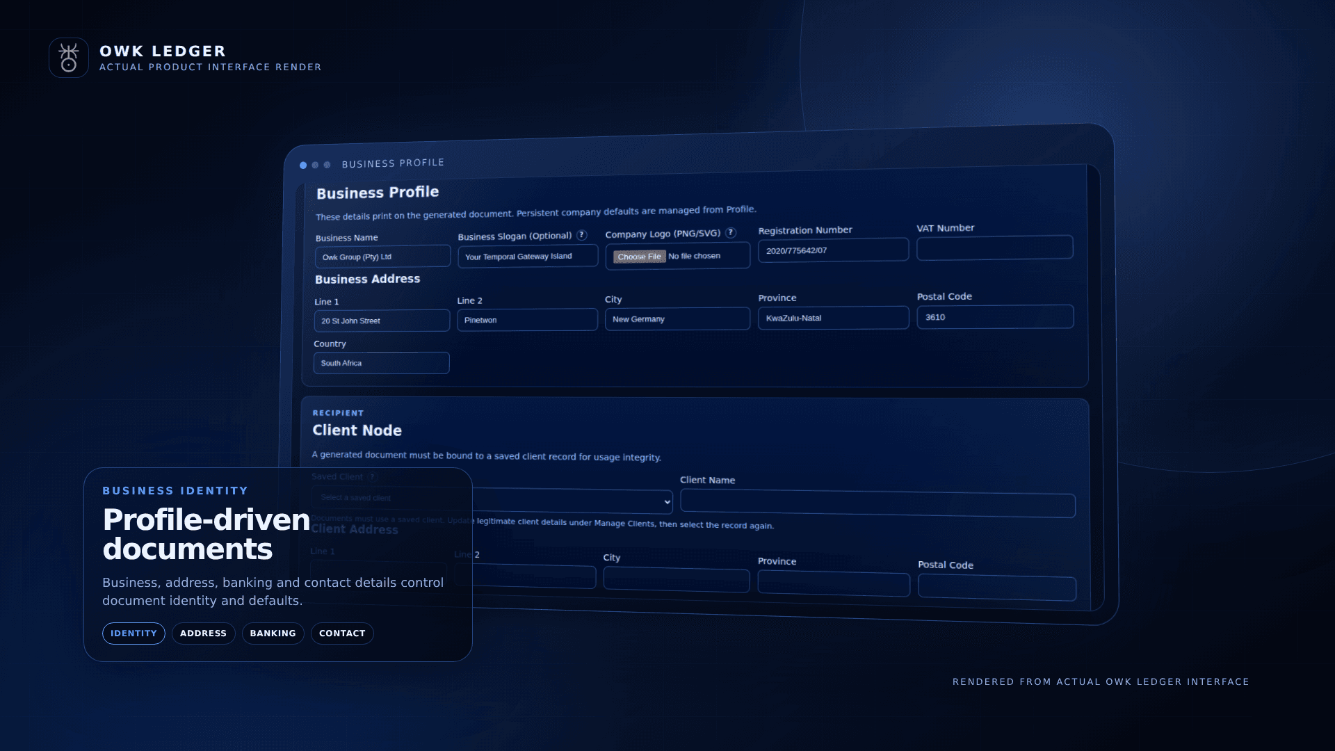 OWK Ledger business profile workspace